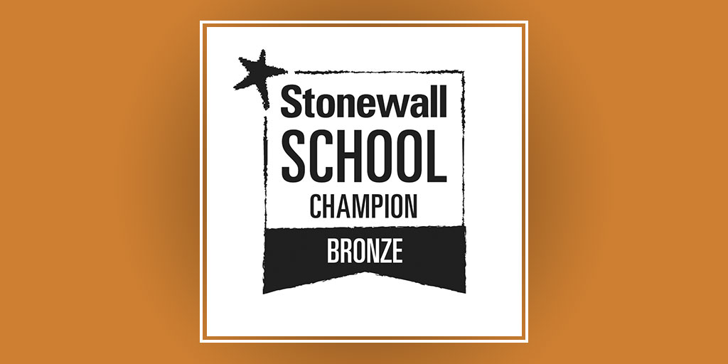 Black and white Stonewall School Champion Bronze logo on a bronze coloured background