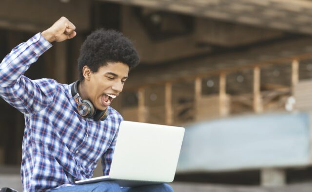 I did it. Young guy celebrating his university entrance